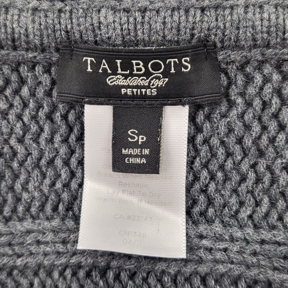 Talbots Women's Petite SP Gray Cable Knit Large Button Collard Cardigan Sweater - Picture 3 of 8